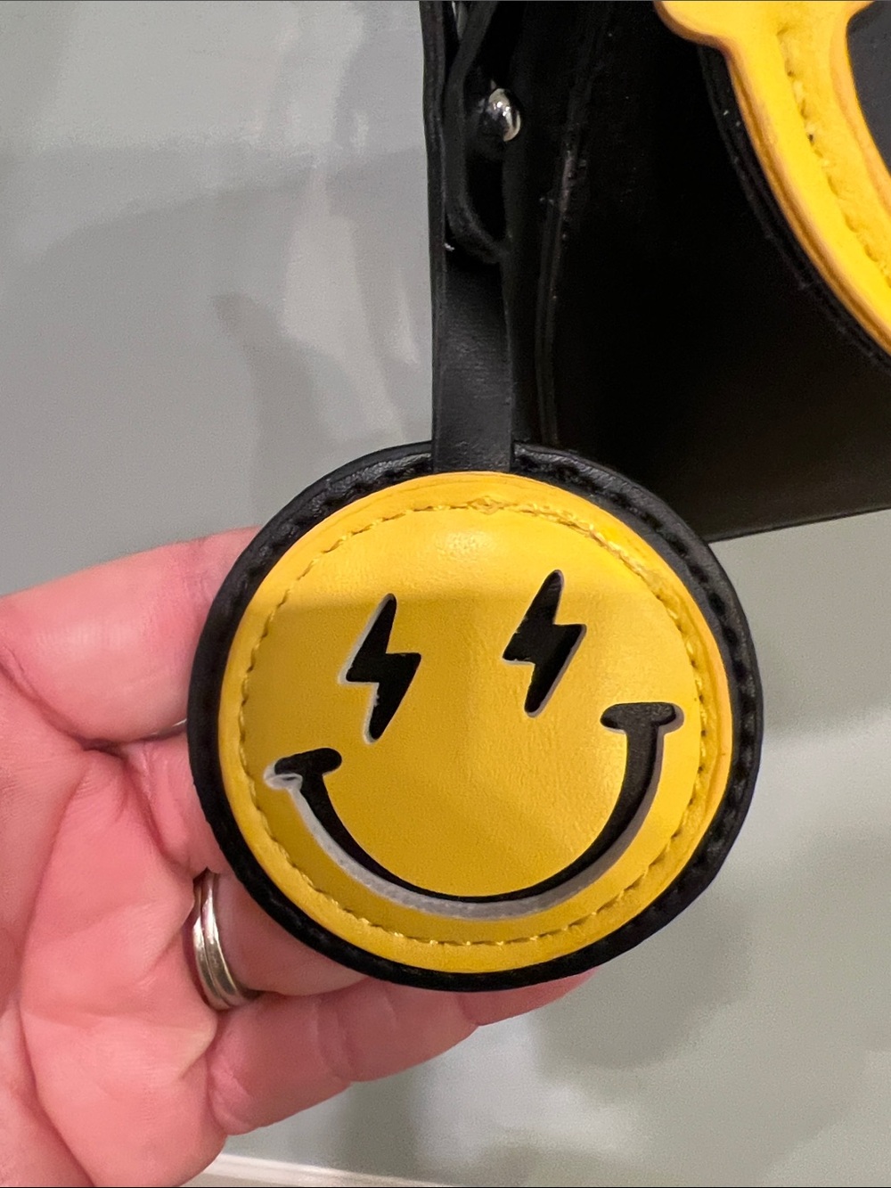 Black Crossbody Bag with Yellow Smiley Accent - Women’s Cute Shoulder Bag - Picture 3 of 5